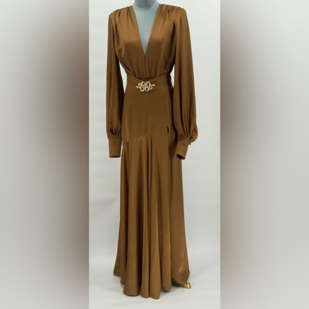 🆕 BRONX & BANCO 🧿 NWOT Carmen Long Sleeve Belted Maxi Gown, Copper, Sz XS US 2 - Picture 11 of 17